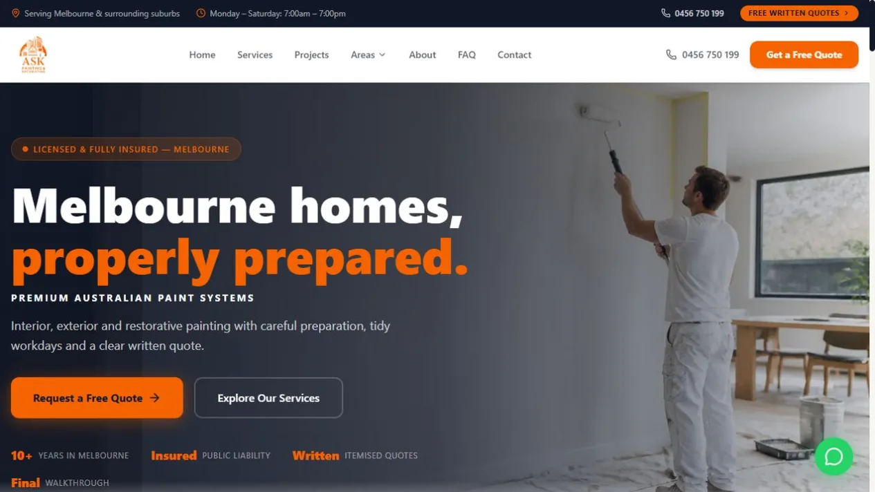Captura real de ASK Painting con servicios de pintura en Melbourne