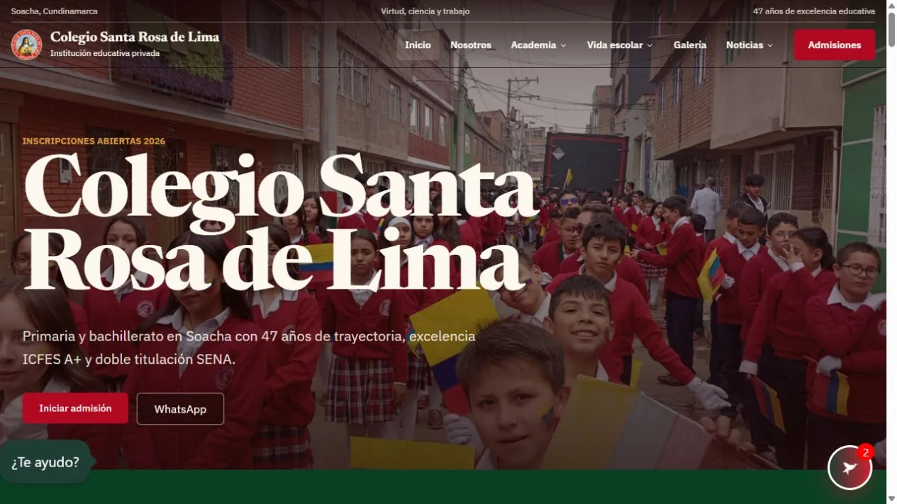 Captura real de la web del Colegio Santa Rosa de Lima en Soacha